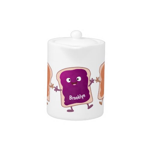 Cute peanut butter and jelly sandwich cartoon teapot