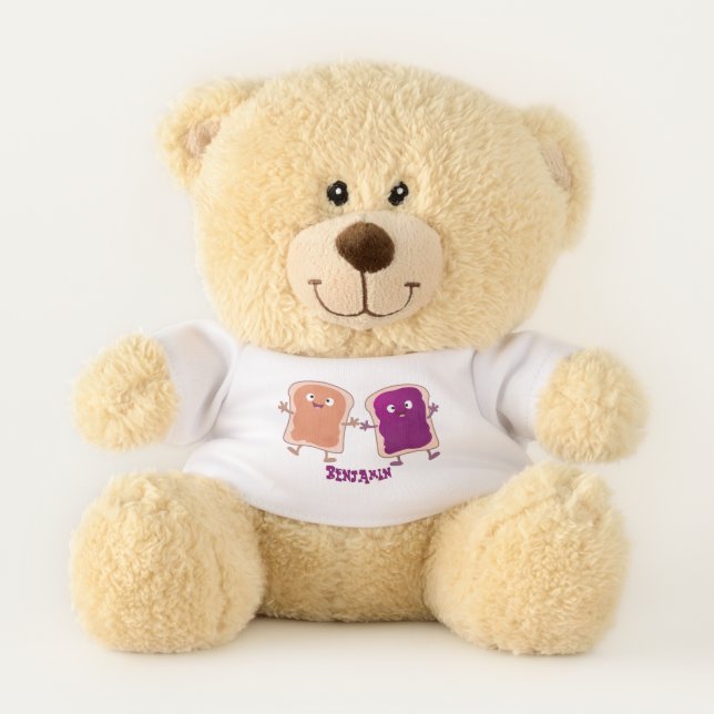 Cute peanut butter and jelly sandwich cartoon teddy bear (Front)