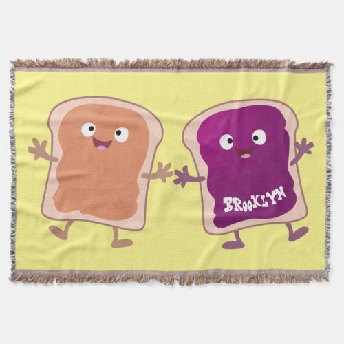 Cute peanut butter and jelly sandwich cartoon throw blanket