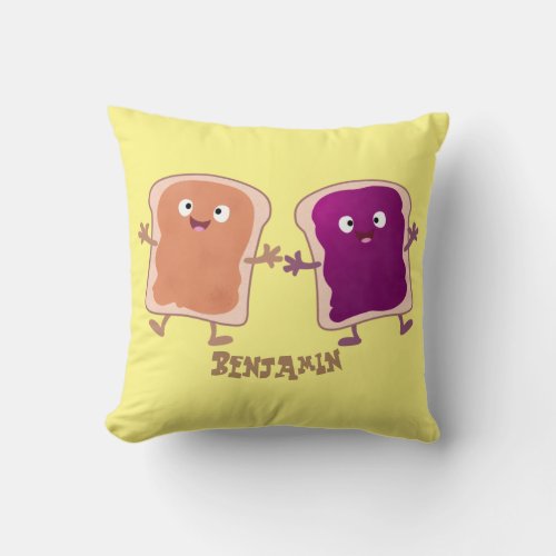 Cute peanut butter and jelly sandwich cartoon  throw pillow