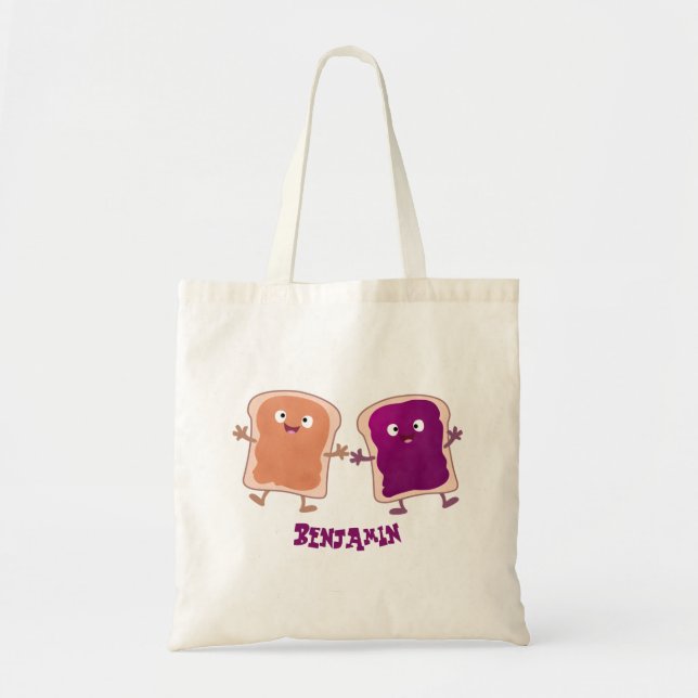 Cute peanut butter and jelly sandwich cartoon  tote bag (Front)