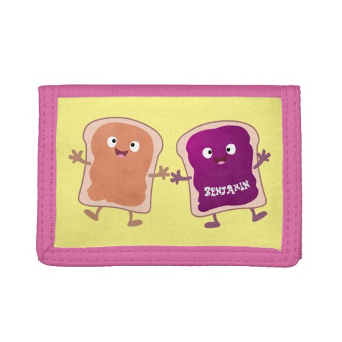 Cute peanut butter and jelly sandwich cartoon trifold wallet