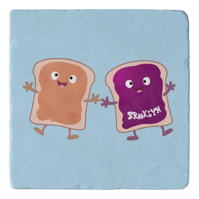 Cute peanut butter and jelly sandwich cartoon trivet (Front)