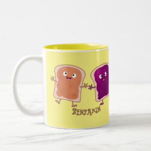 Cute peanut butter and jelly sandwich cartoon Two-Tone coffee mug