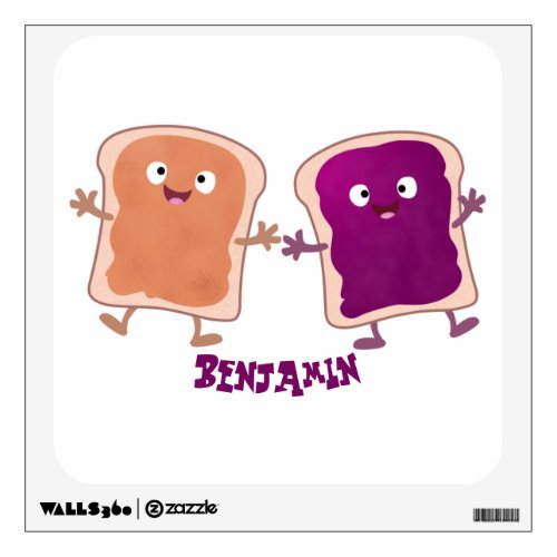 Cute peanut butter and jelly sandwich cartoon wall decal