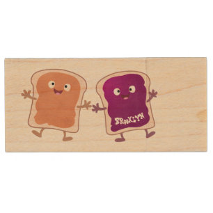 Cute peanut butter and jelly sandwich cartoon wood flash drive