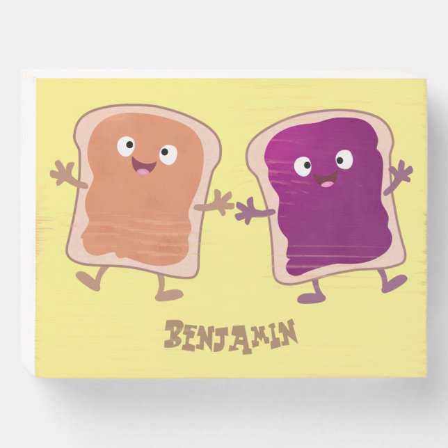 Cute peanut butter and jelly sandwich cartoon  wooden box sign (Front Horizontal)