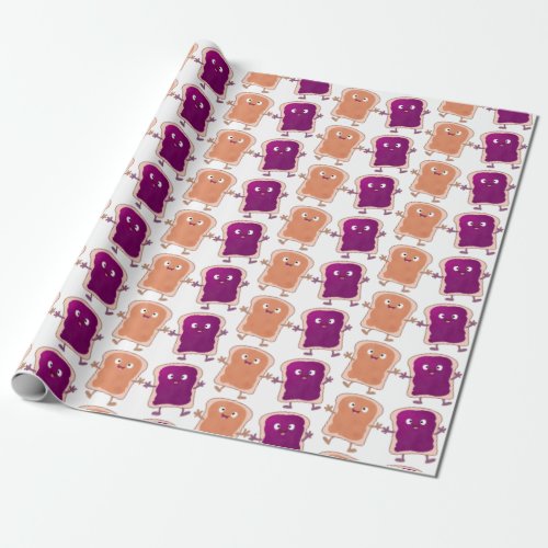 Cute peanut butter and jelly sandwich cartoon wrapping paper