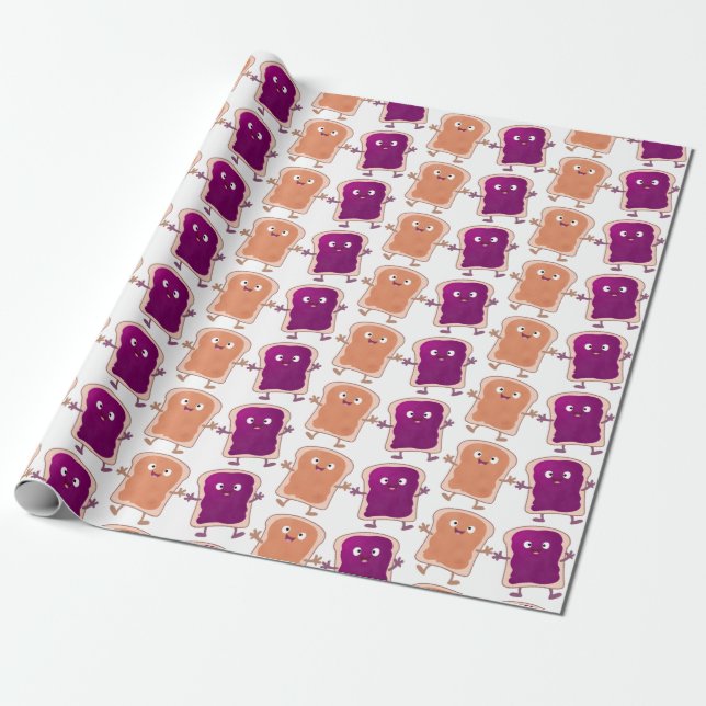 Cute peanut butter and jelly sandwich cartoon wrapping paper (Unrolled)