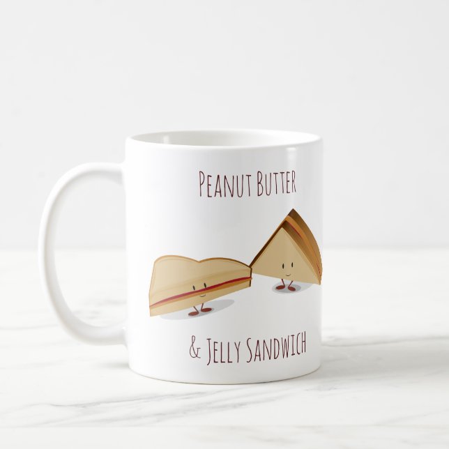Cute Peanut Butter and Jelly Sandwich Food Coffee Mug (Left)