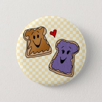 Cute Peanut Butter Heart Jelly Cartoon Buttons by cutencomfy at Zazzle
