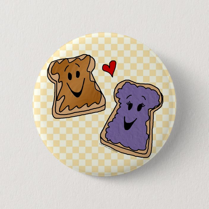 Cute Peanut Butter Heart Jelly Cartoon Buttons Zazzle Com