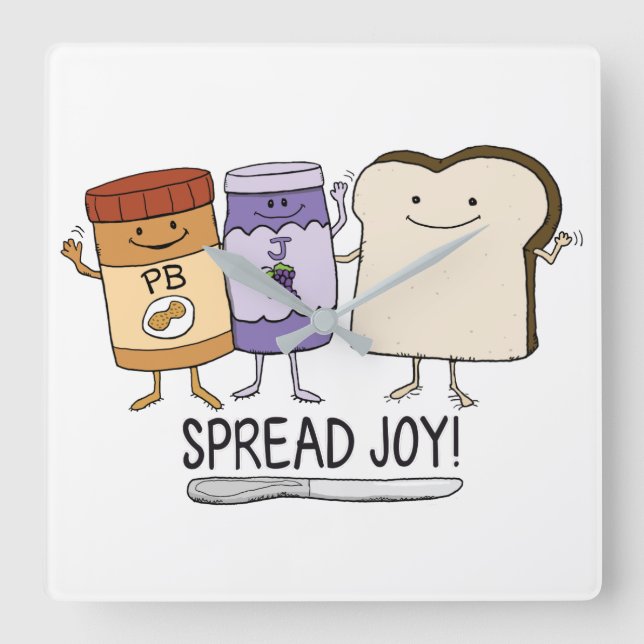 Cute Peanut Butter & Jelly & Bread Spread Joy Square Wall Clock (Front)