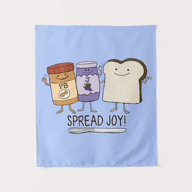 Cute Peanut Butter & Jelly & Bread Spread Joy Tapestry (Front)