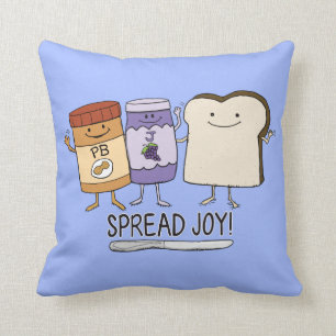 Cute Peanut Butter & Jelly & Bread Spread Joy Throw Pillow