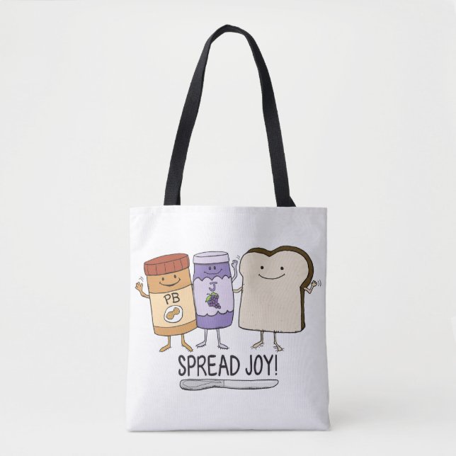Cute Peanut Butter & Jelly & Bread Spread Joy Tote Bag (Front)