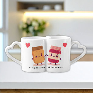 Cute Peanut Butter Jelly Couple Kawaii Valentine's Coffee Mug Set