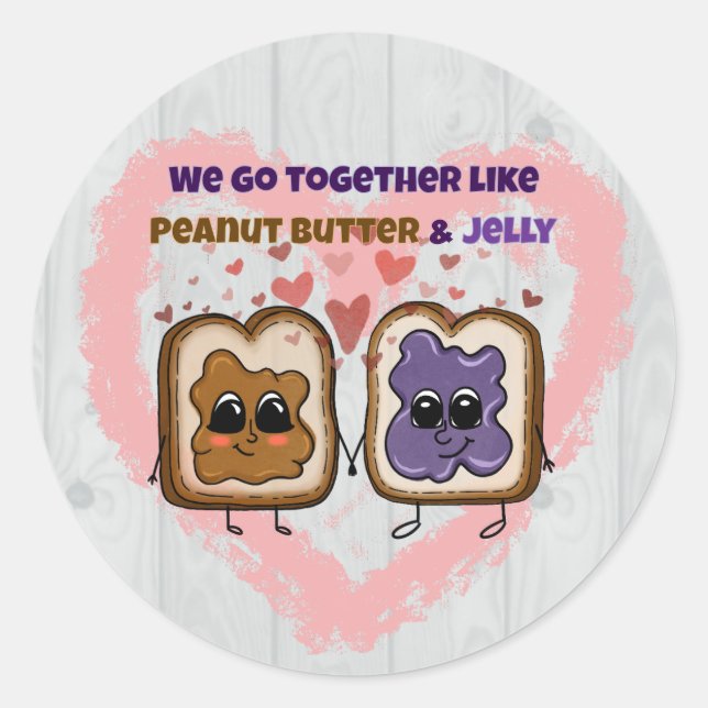 Cute Peanut Butter & Jelly Love Hearts Stickers (Front)
