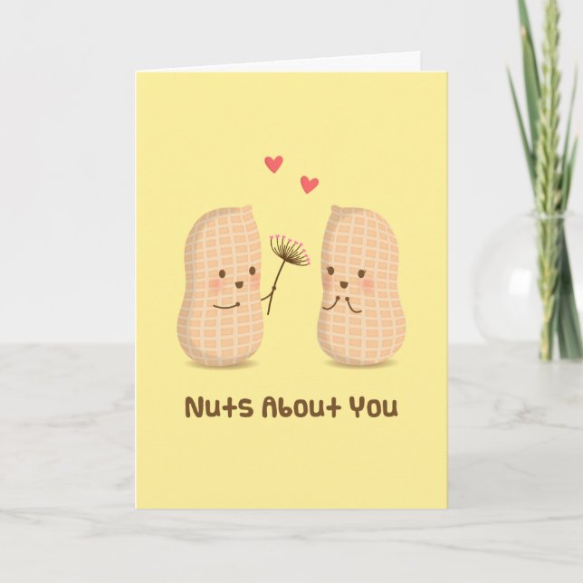 Cute Peanuts Nuts About You Pun Love Humor Card (Front)