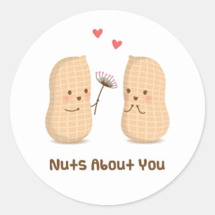 Cute Peanuts Nuts About You Pun Love Humor Classic Round Sticker