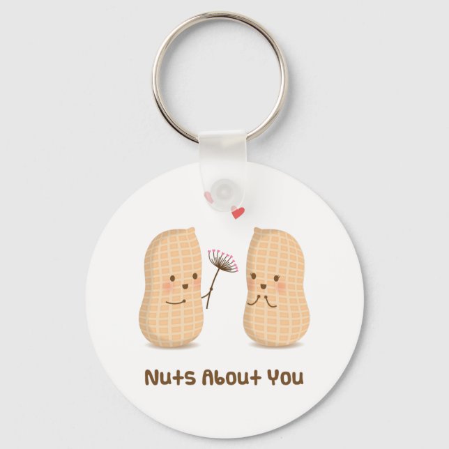 Cute Peanuts Nuts About You Pun Love Humor Keychain (Front)