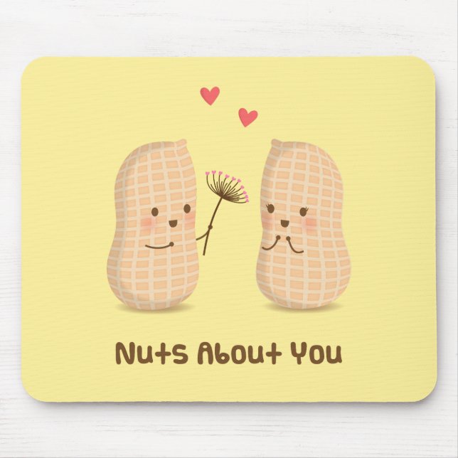Cute Peanuts Nuts About You Pun Love Humor Mouse Pad (Front)