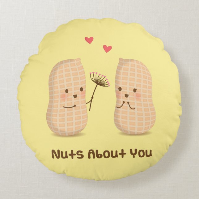 Cute Peanuts Nuts About You Pun Love Humor Round Pillow (Front)