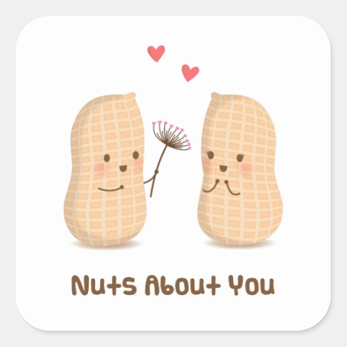 Cute Peanuts Nuts About You Pun Love Humor Square Sticker