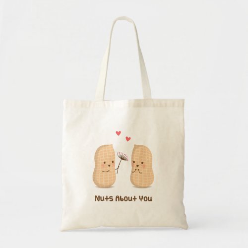Cute Peanuts Nuts About You Pun Love Humor Tote Bag
