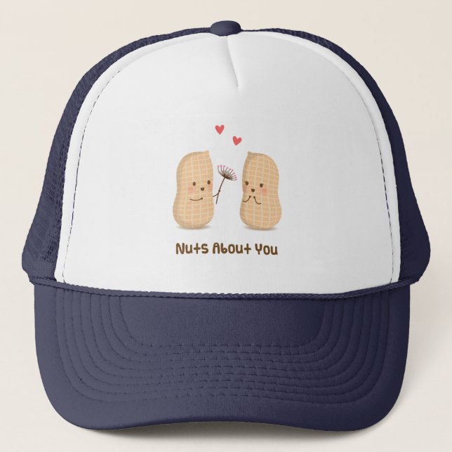 Cute Peanuts Nuts About You Pun Love Humor Trucker Hat (Front)