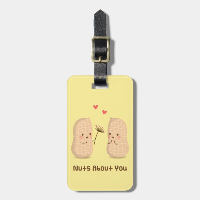 Cute Peanuts Nuts About You Pun Luggage Tag (Front Vertical)