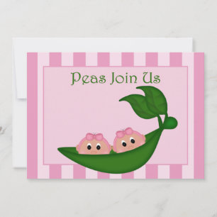 Cute Peapod Twin Girls Pink Stripe Invitation