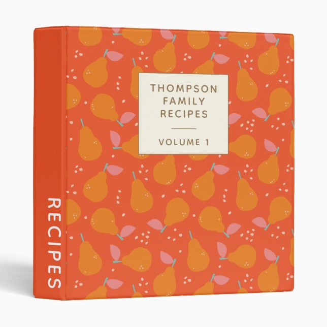 Cute Pear Fruit Orange Personalized Recipe  3 Ring Binder (Front/Spine)