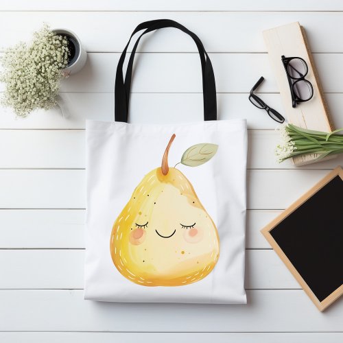 Cute Pear Illustration Tote Bag Whimsical Fruit