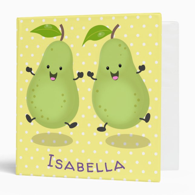 Cute pear pair cartoon illustration 3 ring binder (Front/Inside)