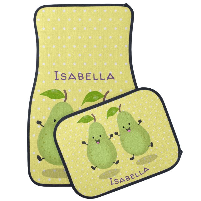 Cute pear pair cartoon illustration car floor mat (Set)