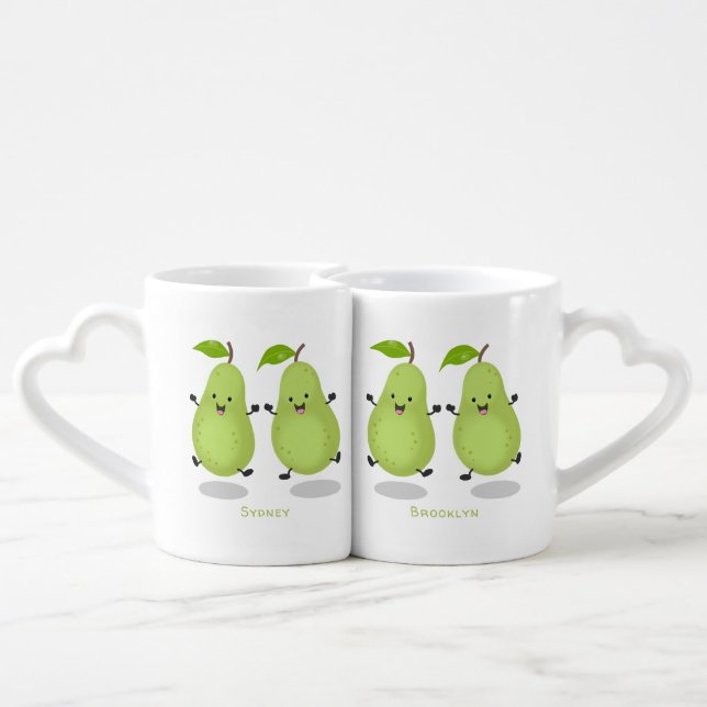 Cute pear pair cartoon illustration coffee mug set (Back Nesting)