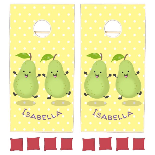 Cute pear pair cartoon illustration cornhole set (Set)