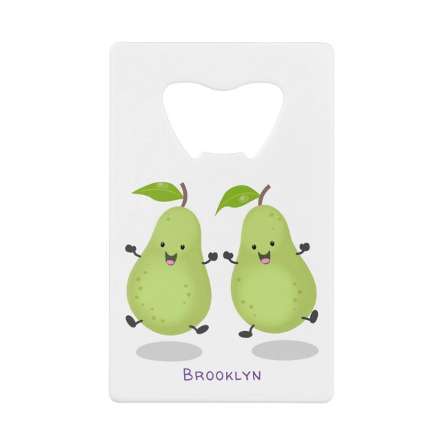 Cute pear pair cartoon illustration credit card bottle opener (Front)