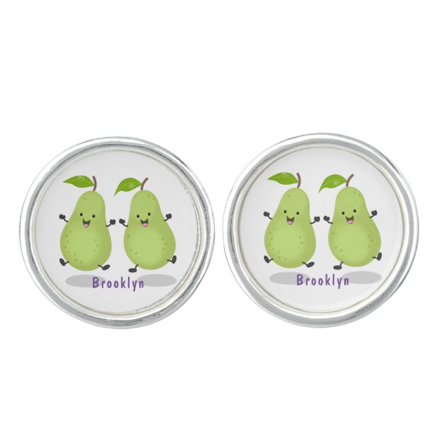 Cute pear pair cartoon illustration cufflinks (Front)