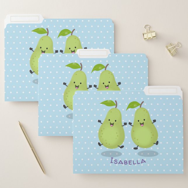 Cute pear pair cartoon illustration file folder (Set)