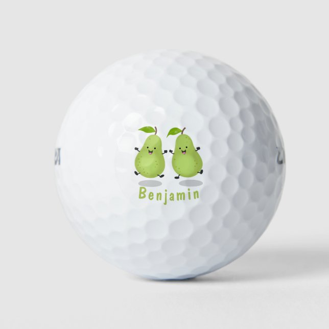 Cute pear pair cartoon illustration golf balls (Front)