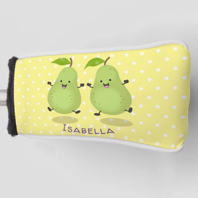 Cute pear pair cartoon illustration golf head cover (Front)