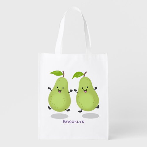 Cute pear pair cartoon illustration grocery bag