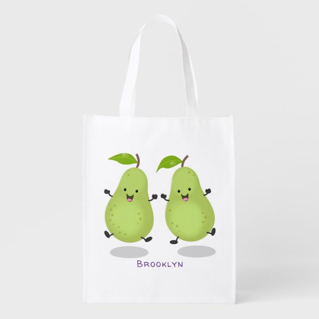 Cute pear pair cartoon illustration grocery bag (Front)
