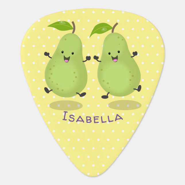 Cute pear pair cartoon illustration  guitar pick (Front)