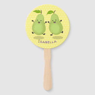 Cute pear pair cartoon illustration hand fan