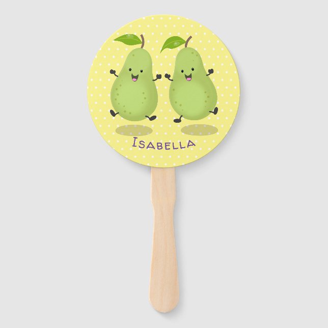 Cute pear pair cartoon illustration hand fan (Front)