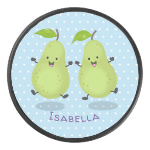 Cute pear pair cartoon illustration hockey puck