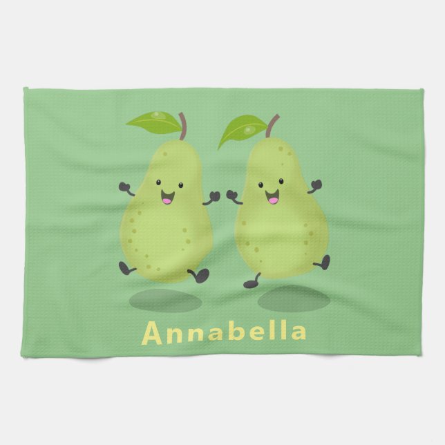 Cute pear pair cartoon illustration kitchen towel (Horizontal)